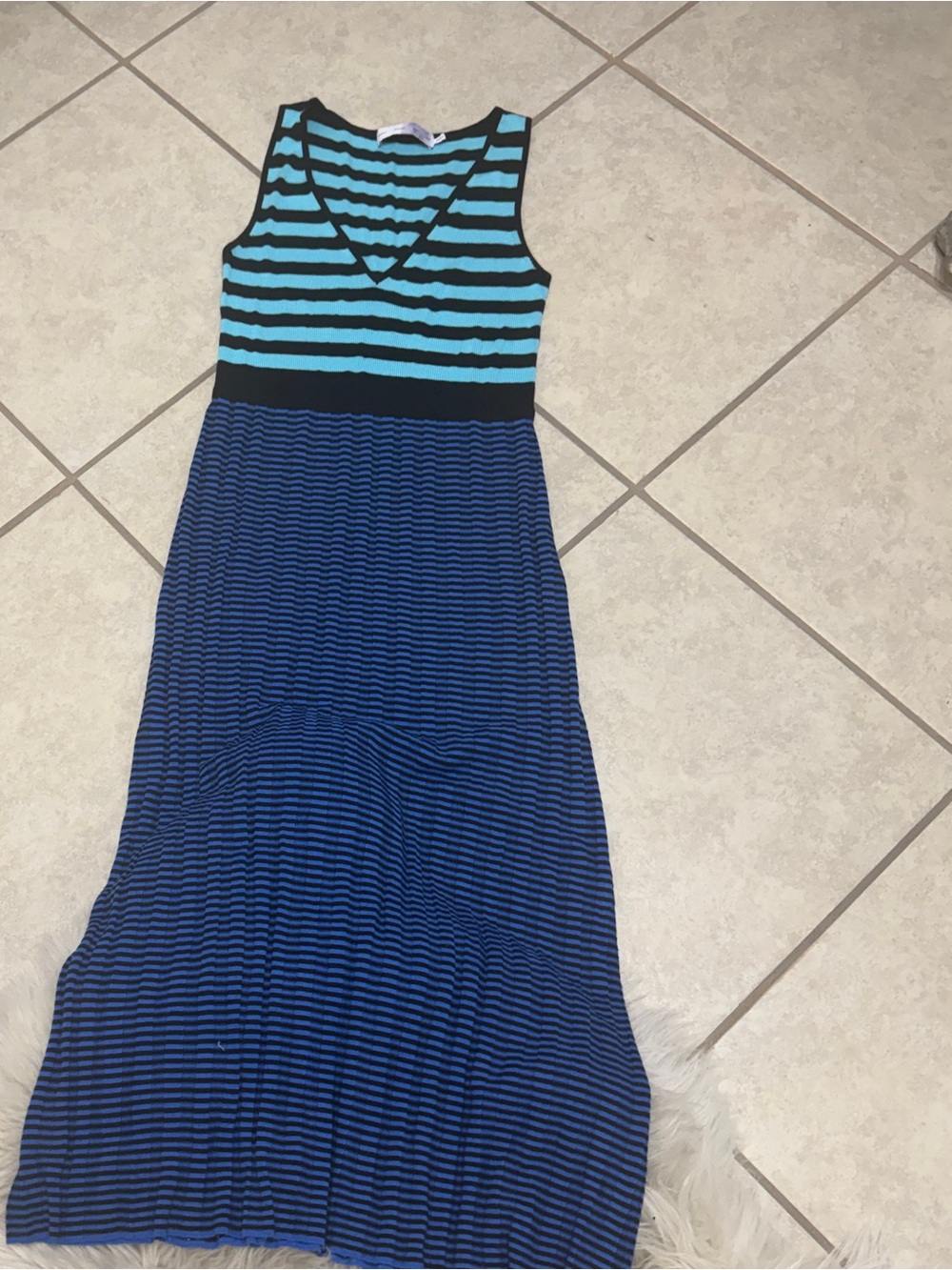 Proenza Schouler Blue and Teal Striped Long Sleeve Dress